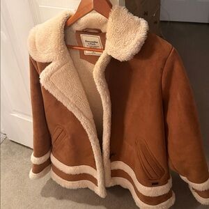 Abercrombie & Fitch Tan Teddy Jacket with Cream Trim